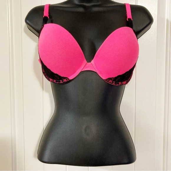 LA SENZA 38C Hot neon pink and black lace underwire t-shirt bra ~ Barbiecore C38 - Picture 5 of 14